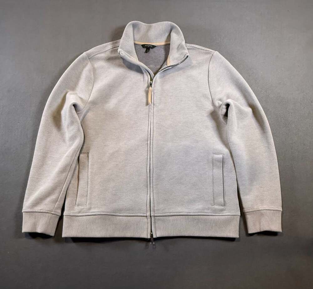 Banana Republic Full Zip Jacket Size L Gray Ribbed Knit Mock Neck Sweater